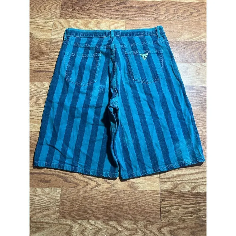 SOLD Vintage 90s Guess Striped Denim Shorts Size 34 - Picture 4 of 7